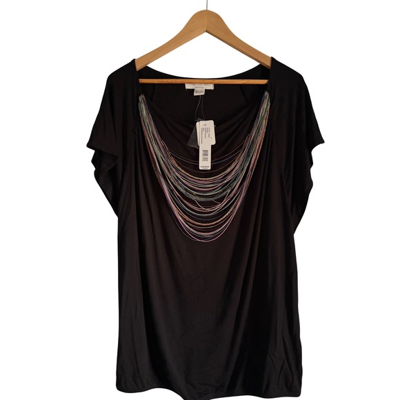 August Silk Options Tops - August Silk Options Womens Black Beaded Neckline Blouse Top Large NWT